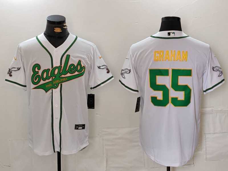 Mens Philadelphia Eagles #55 Brandon Graham White Gold Cool Base Stitched Baseball Jersey